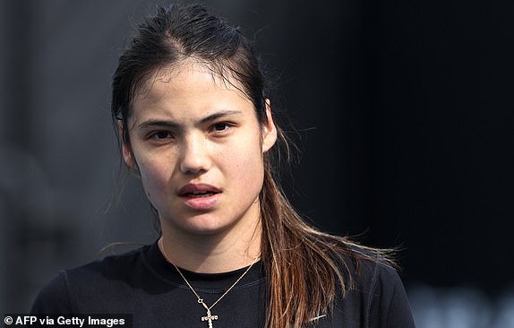 Britain's Emma Raducanu attends a practice session on day one of the Australian Open tennis tournament in Melbourne on January 14, 2024. (Photo by David GRAY / AFP) / -- IMAGE RESTRICTED TO EDITORIAL USE - STRICTLY NO COMMERCIAL USE -- (Photo by DAVID GRAY/AFP via Getty Images)