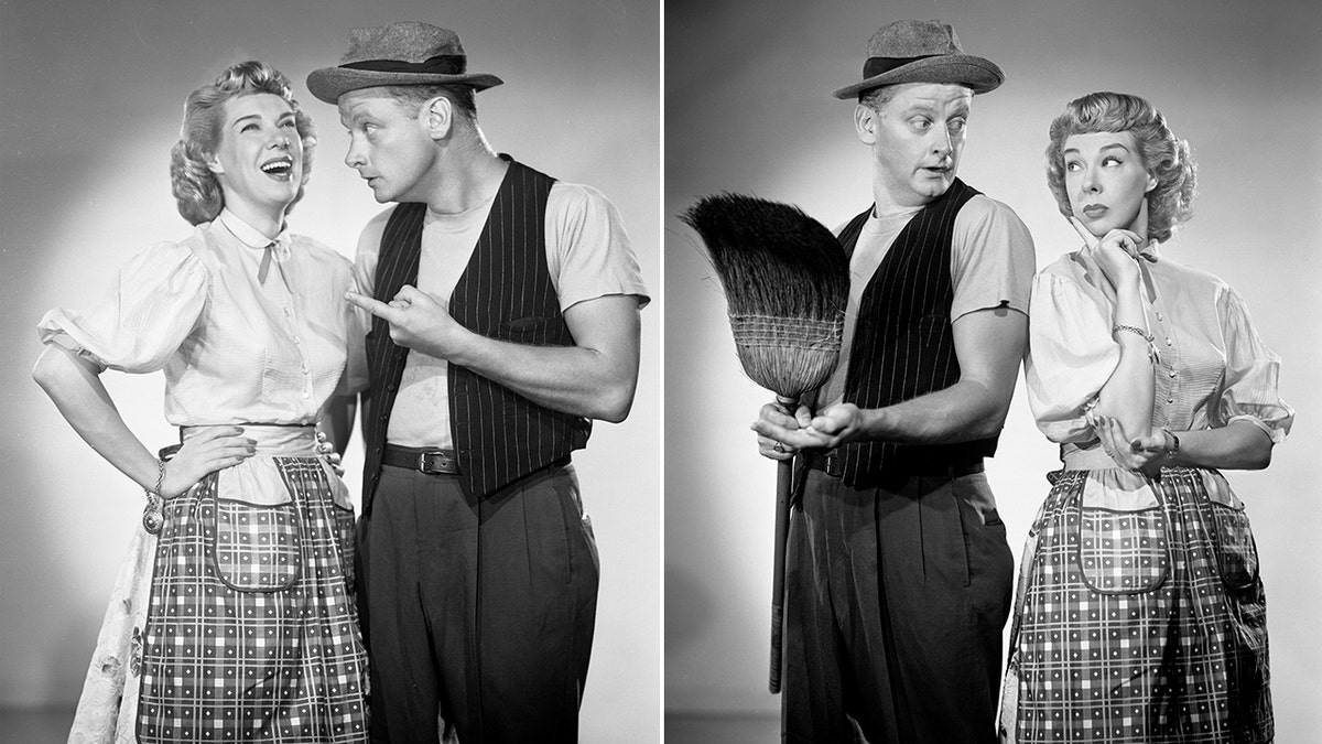Joyce Randolph als Trixie Norton und Art Carney als Ed Norton in zwei Bildern aus "Die Hochzeitsreisenden"