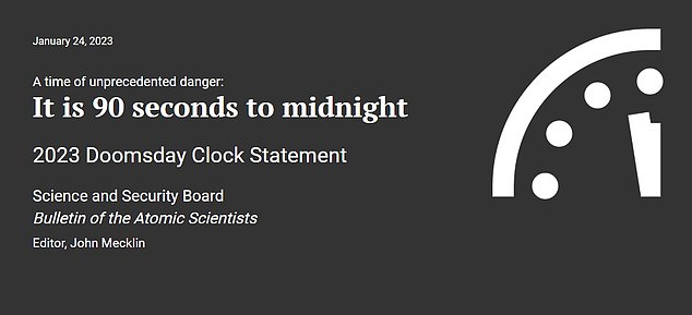 Letztes Jahr wurde die Uhr auf nur 90 Sekunden vor Mitternacht gestellt – so nah wie nie zuvor an Mitternacht seit der ersten Zeigerstellung im Jahr 1947