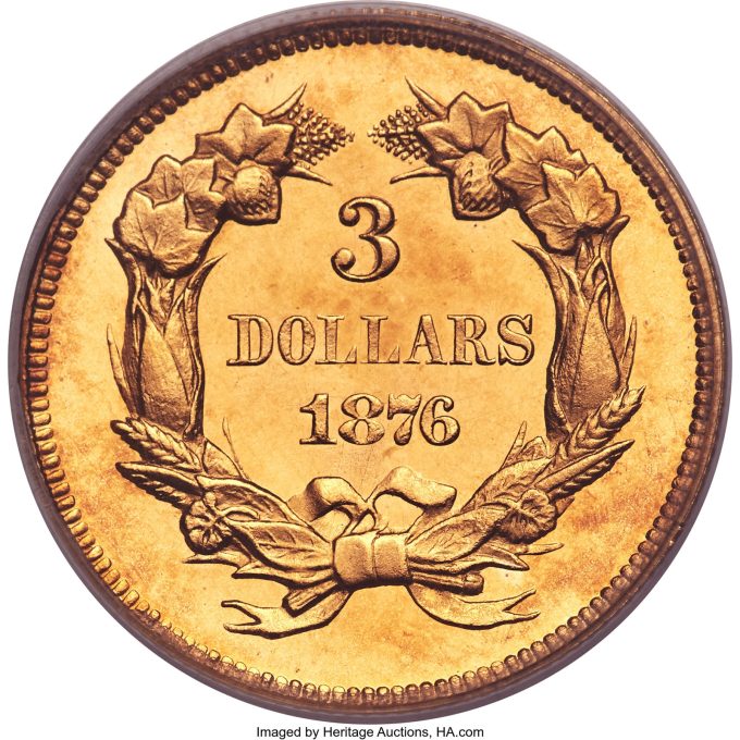 1876 ​​Drei-Dollar-Goldstück, PR65