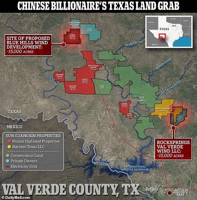 In China ansässige Investoren und Unternehmen besitzen Ackerland in 28 Bundesstaaten mit einer Gesamtfläche von 186.823 Acres.  Die meisten Claims liegen mit 192.000 Acres in Texas