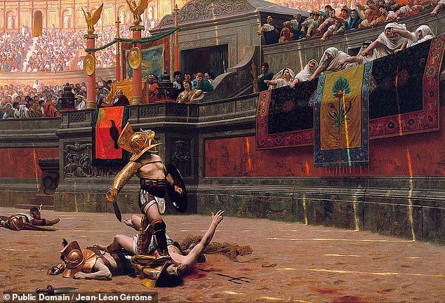 A gladiatorial fight in Rome's Colosseum, as depicted in 'Pollice Verso' an 1872 oil painting by France's Jean-Léon Gérôme