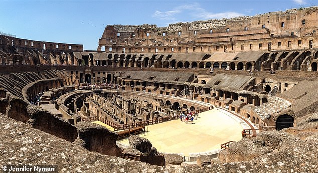 Pictured, the modern-day interior of Rome's famous Colosseum where the battles were hosted in the city