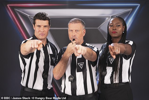 In the BBC's rebooted series, former football referee Mark Clattenburg takes the role of referee, to keep the gladiators in check, along with Lee Phillips and Sonia Mkoloma