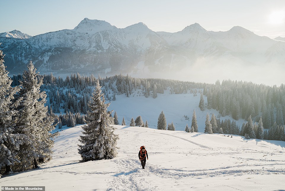 Christine said one of the most rewarding parts to hiking mountains is 'having a space to go and just be inspired by the outdoors'. Pictured: Hiking Schönkahler mountain in Austria