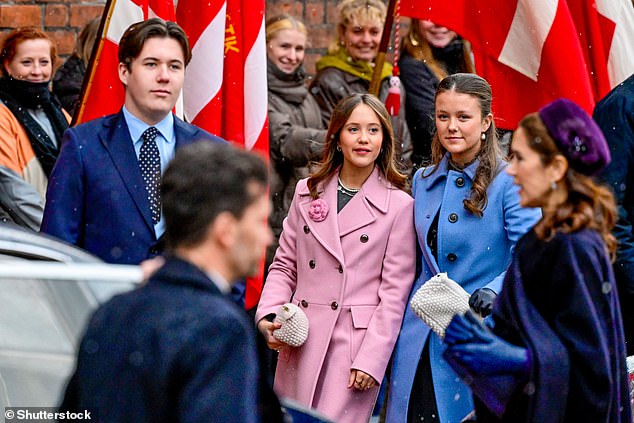 Christian, Josephine, and Isabelle observed their mother, Queen Mary of Denmark, as she arrived at the celebratory event