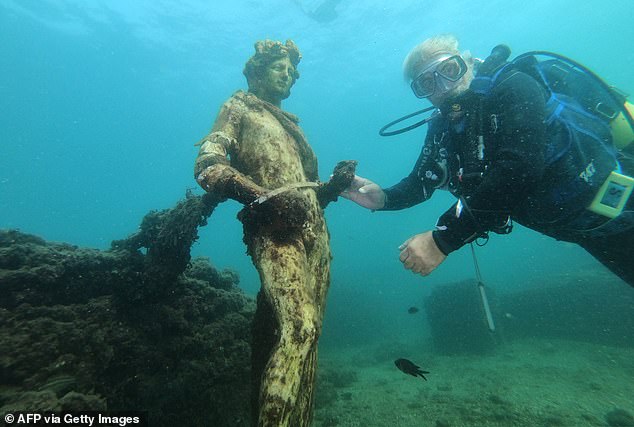 In the Gulf of Naples, you can find stunning statues and mosaics like these deep underwater. These are the remnants of the 2,000-year-old Roman party town of Baiae which was destroyed by seismic activity