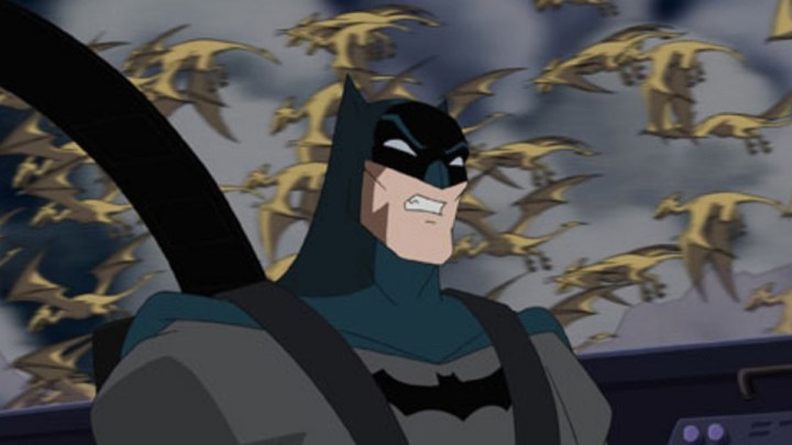 Batman encounters dinosaurs in Justice League: The New Frontier.