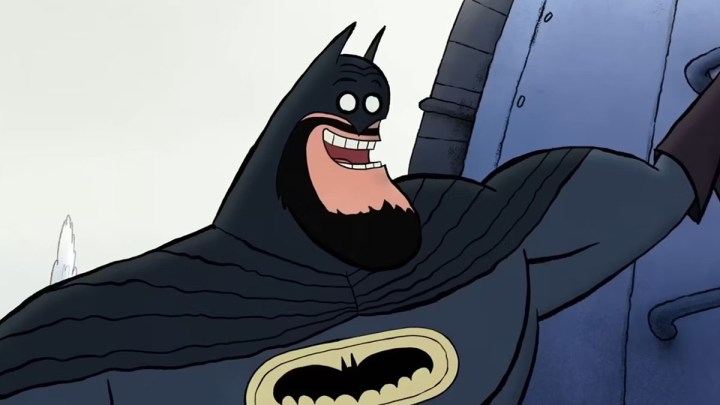 Batman goes bearded in Merry Little Batman.