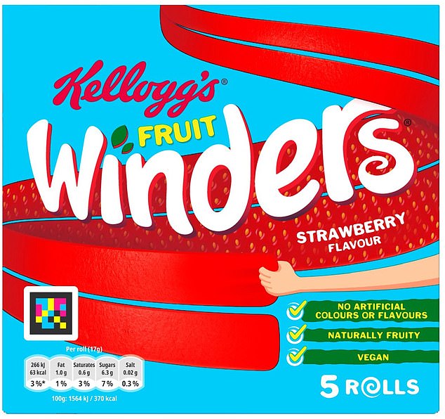 Kellogg's Fruit Winders Strawberry Snack contain a whopping 9 teaspoons of sugar per 100g