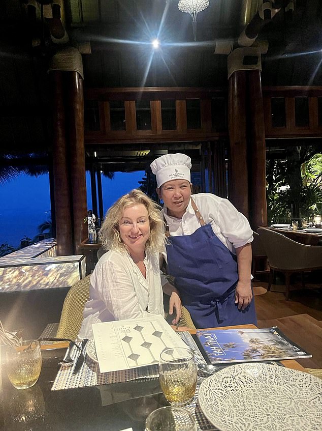 Fiona McIntosh with award-winning chef Sumalee Khunpet from the Michelin-listed Koh Thai Kitchen at the resort