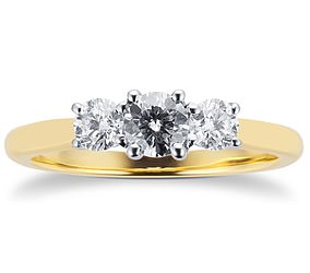 Trilogie-Verlobungsring aus 18 Karat Gelbgold von Mappin & Webb mit Diamant von 0,6 Karat – 2.500 £ (abgebaut)