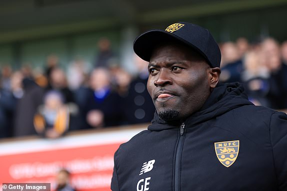 IPSWICH, ENGLAND - JANUARY 27: George Elokobi, Manager of Maidstone United, looks on prior to the Emirates FA Cup Fourth Round match between Ipswich Town and Maidstone United at Portman Road on January 27, 2024 in Ipswich, England. (Photo by Stephen Pond/Getty Images)