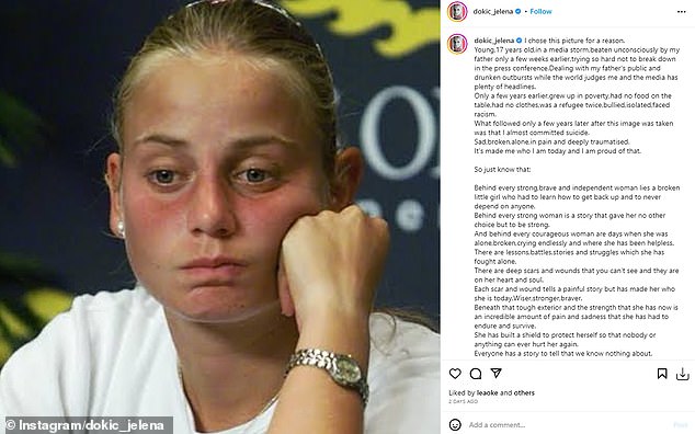 Letztes Jahr ging Dokic auf Instagram, um den erschütternden Hintergrund eines scheinbar harmlosen Fotos von ihr zu enthüllen, das bei den US Open aufgenommen wurde (im Bild).