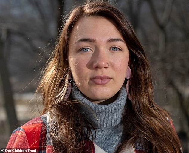 Lead plaintiff Kelsey Cascadia Rose Juliana (pictured) was 19 when the suit was filed. She is 27 and claims that natural resources including vital food supplies in her hometown of Eugene, Oregon, are dwindling thanks to rising global emissions