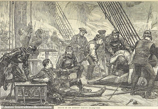 Der Tod von Andrew Barton, dargestellt in James Grants British Battles on Land and Sea, 1873
