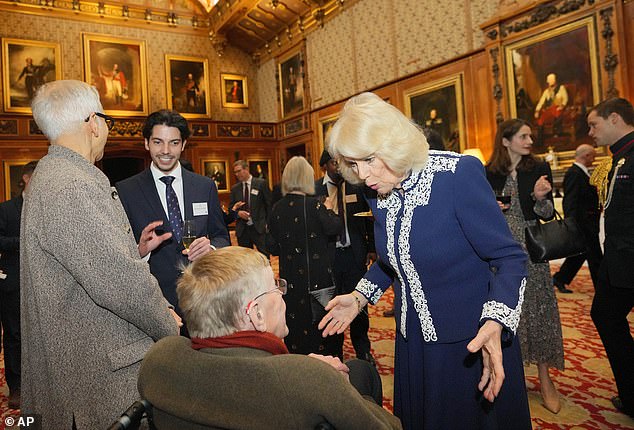Camilla spoke to guests as she hosted a reception at Windsor Castle for authors, illustrators and binders who have been involved in the new Miniature Library collection