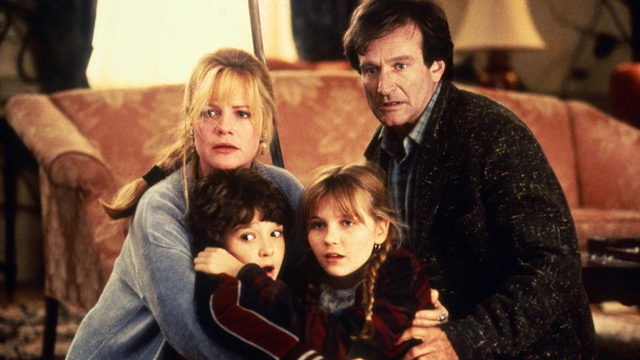 Robin Williams, Bonnie Hunt, Kirsten Dunst und Bradley Pierce in „Jumanji“