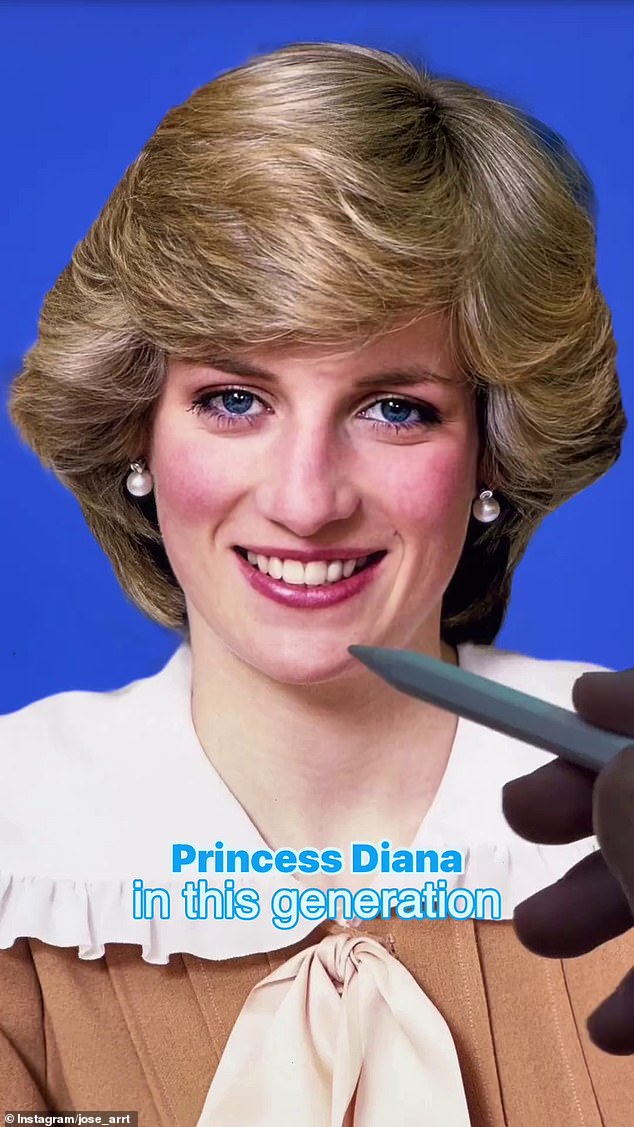 Ein TikTok-Künstler hat seinen Fans einen Einblick gegeben, wie Prinzessin Diana (im Bild) heute aussehen könnte.  Der talentierte digitale Schöpfer jose_arrt erklärte in seiner Bildunterschrift, dass er sich vorgestellt habe, dass die verstorbene Königin erscheinen würde, wenn sie „in dieser Generation geboren wurde“.