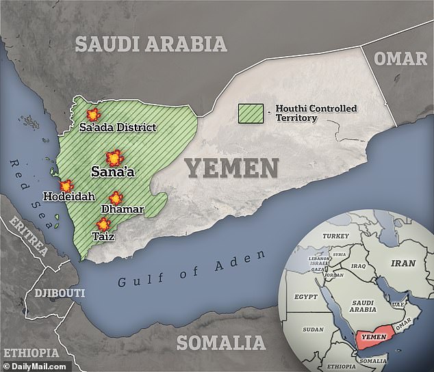 Eine Karte des Jemen, einschließlich des von den Huthi-Rebellen kontrollierten Gebiets