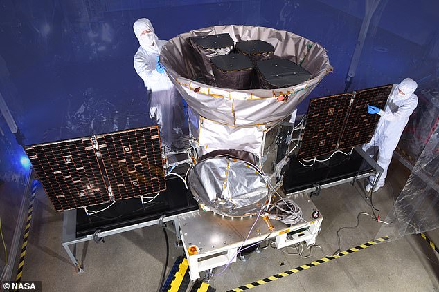 Der Transiting Exoplanet Survey Satellite (TESS) der NASA wurde 2018 gestartet, um den Himmel auf Helligkeitsänderungen der nächsten Sterne zu überwachen.  Hier ist es vor dem Start abgebildet