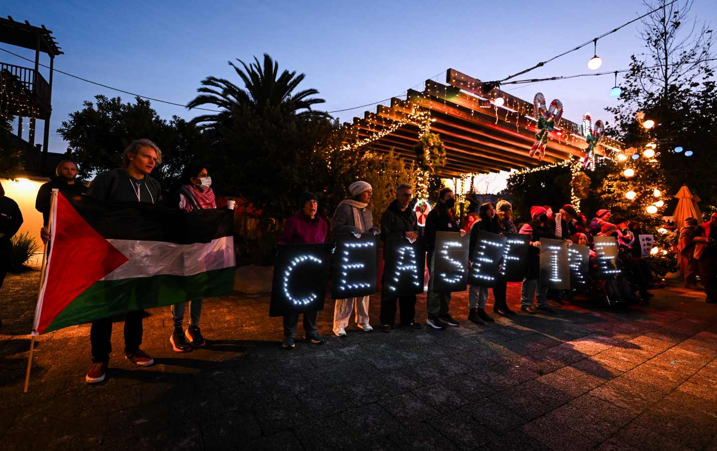 Eine Kundgebung zur Unterstützung eines Waffenstillstands im Gazastreifen in San Francisco am 6. Januar 2024.