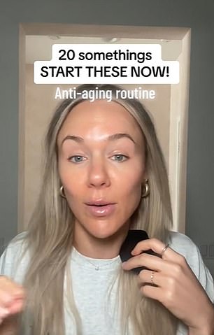 TikTok users share their skincare routine, pictured. Children as young as seven are now becoming influencers and sharing their beauty routines, with experts saying skincare is not a luxury but a 'part of daily life'.