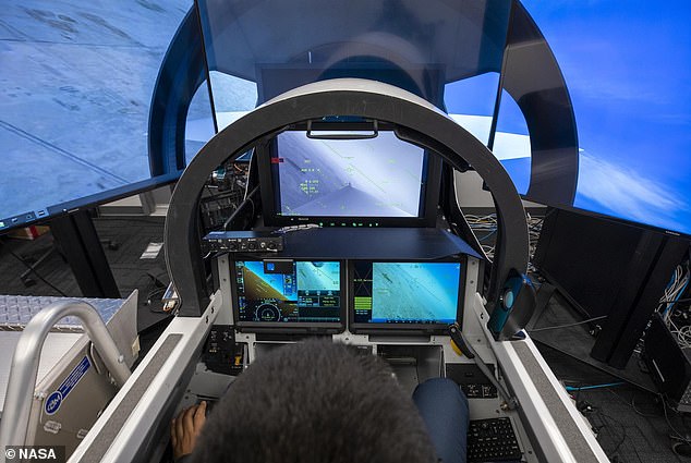 To minimize turbulence that leads to sonic booms, the X-59 did away with a front-facing cockpit window. Instead, it features cameras that feed a 4K monitor
