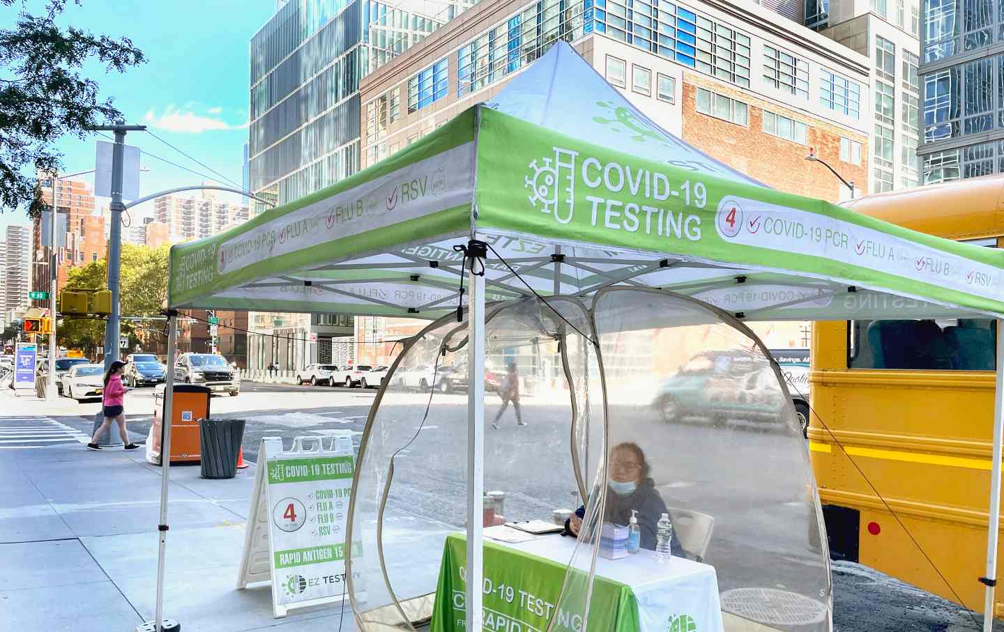 Convenient outdoor Covid-19 mobile testing site on the streets of New York City.