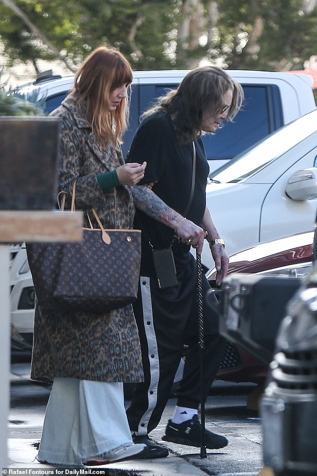 Ozzy Osbourne, 75, looked frail but determined when he was spotted walking in Los Angeles after an appointment on Thursday