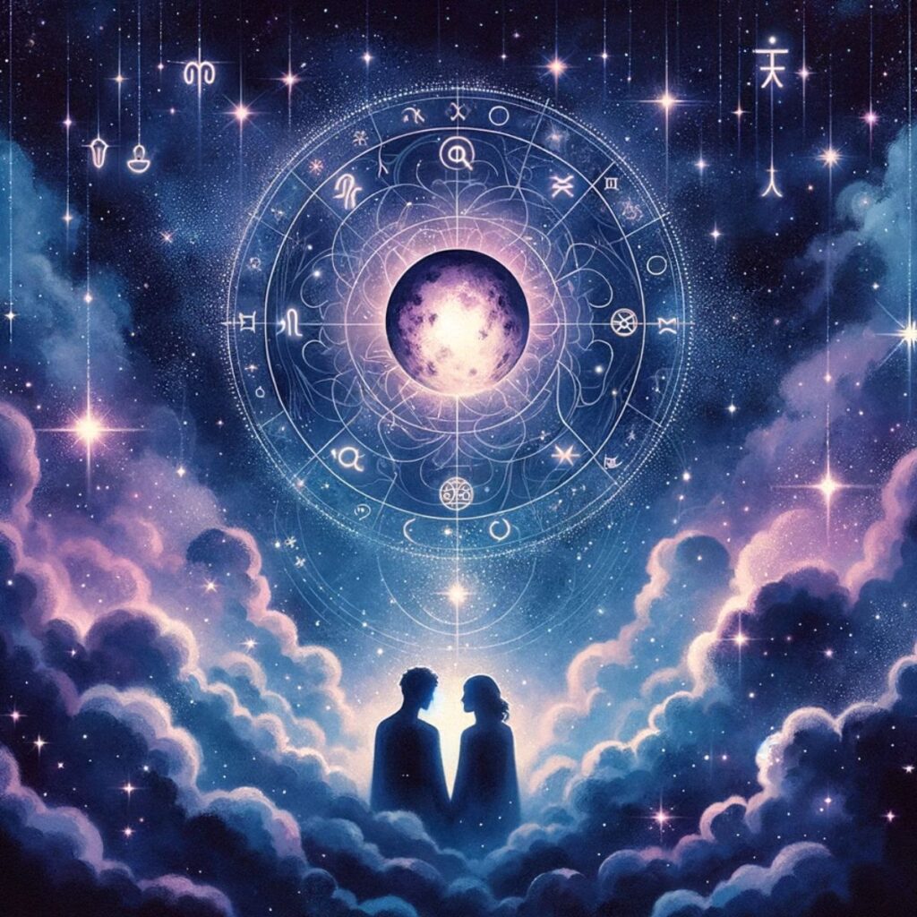 Bild eines Paares, das die Pluto-Konjunktion Pluto-Synastrie symbolisiert