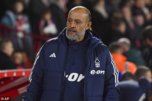 Nottingham Forest's head coach Nuno Espirito Santo stands before the English Premier League soccer match between Nottingham Forest and Arsenal at the City Ground stadium in Nottingham, England, Tuesday, Jan. 30, 2024. (AP photo/Rui Vieira)