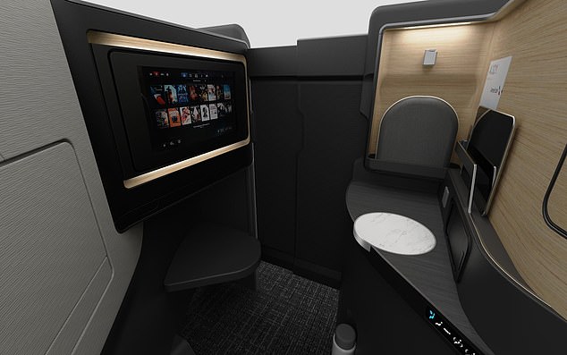 Dieses Bild zeigt die neue AA-Business-Class-Suite im Single-Aisle-Airbus A321XLR