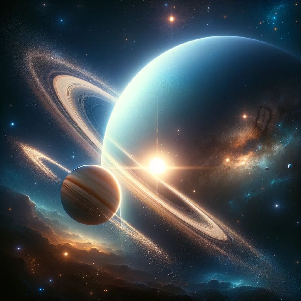 Bild von Planeten, die Saturn gegenüber Neptunsynastrie symbolisieren