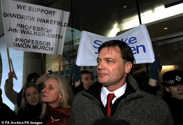 Uptake of the MMR jab collapsed in the late 90s and early 2000s in the wake of a 1998 study by the now discredited medic Andrew Wakefield (pictured) which falsely linked the jabs to autism . MMR uptake in England was about 91 per cent prior to Wakefield's study being published but plummeted to 80 per cent in the aftermath