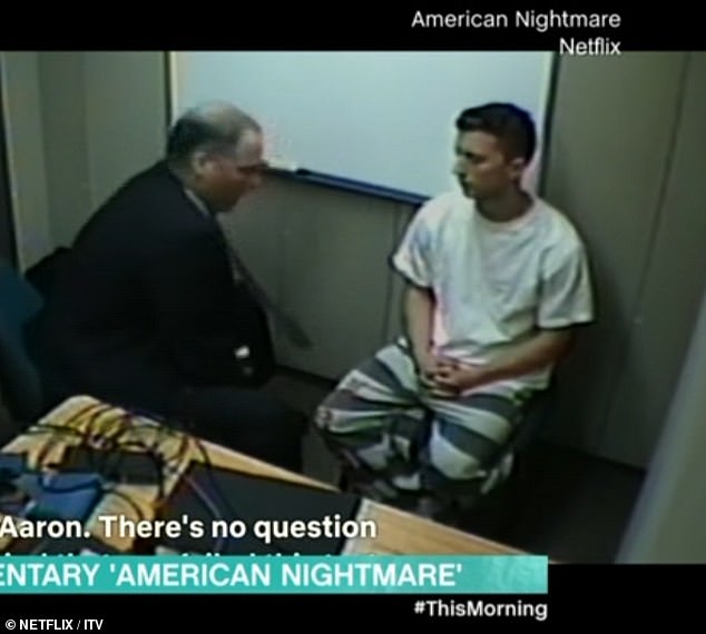 A criminologist has revealed that police interrogation techniques portrayed in Netflix thriller American Nightmare are inspired by real 'lies' and events (Pictured: Episode one of American Nightmare features Special Agent Peter French interrogating Aaron Quinn)