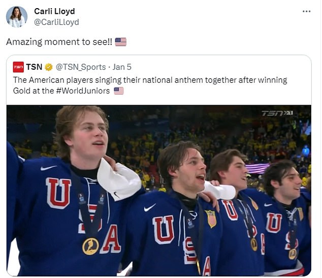 Carli Lloyd lobte die Amerikaner bei den World Juniors für das Singen der Nationalhymne