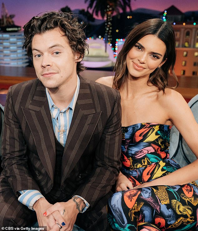 The following year, Harry was romantically linked to supermodel Kendall Jenner, with the two appearing like a genetically-blessed match made in heaven (pictured on The Late Late Show in 2019)