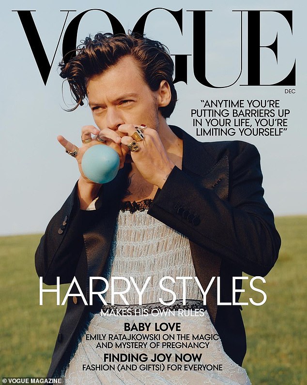 Harry, who has always been ambiguous about his sexuality, leant into more feminine 'gender-bender' dressing and often sported skirts, dresses and painted nails (pictured for Vogue)