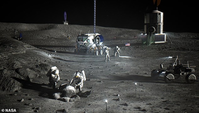 Artemis-Basislager: Bis zum Ende dieses Jahrzehnts will die NASA ein Basislager in der Mondsüdregion errichten (künstlerische Darstellung)