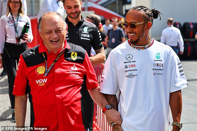 Hamilton erzählt letztes Jahr in Aserbaidschan einen Witz mit Ferrari-Teamchef Fred Vasseur
