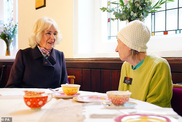 Beaming Camilla, who became Patron of St John¿s Foundation in 2009, appeared keen to chat with the elderly residents of the almshouses over a cup of tea