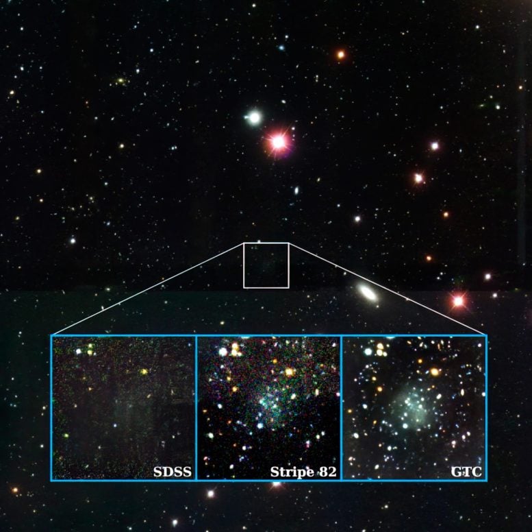 Nube-Galaxie durch verschiedene Teleskope