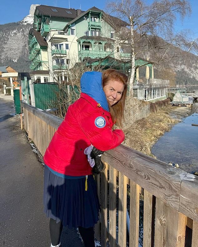 The Duchess of York gave royal fans a reassuring update as she left a hospital appointment on Wednesday following her skin cancer diagnosis. Pictured: Sarah Ferguson in Austria where she has been staying in recent weeks following her diagnosis