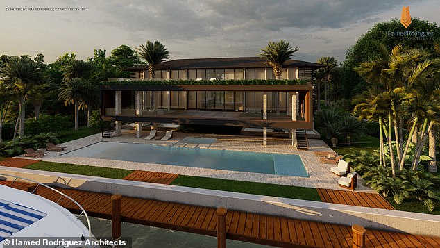 Das Anwesen auf Palm Island wird als großzügiges Grundstück mit reichlich Platz für den Bau einer Traumvilla vermarktet – hier sehen Sie eine Darstellung, wie ein neu gebautes Haus aussehen könnte