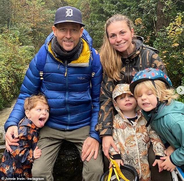 Jonnie was given just six months to live when he was diagnosed with stage four lung cancer, which has spread to his brain, in August 2020 (pictured with wife Jessica and their children)