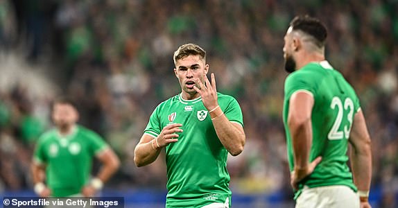 Paris , France - 23 September 2023; Jack Crowley of Ireland during the 2023 Rugby World Cup Pool B match between South Africa and Ireland at Stade de France in Paris, France. (Photo By Harry Murphy/Sportsfile via Getty Images)