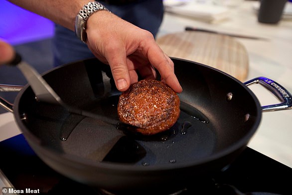 Das gegarte Mosa-Fleisch-Patty ähnelt konventionell hergestellten Rindfleisch-Burgern.  Das Unternehmen sagt, es schmeckt „wie Fleisch“