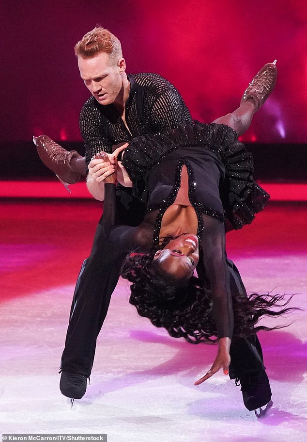Despite suffering the fall the duo were full of confidence for the routine which host Oti described as 'sexy and sultry' and praised the duo's chemistry