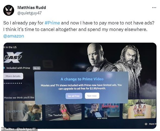 Andere Amazon Prime Video-Abonnenten schrieben, dass sie ihr Abonnement lieber vollständig kündigen würden, als sich Werbung anzusehen oder mehr für deren Entfernung zu zahlen